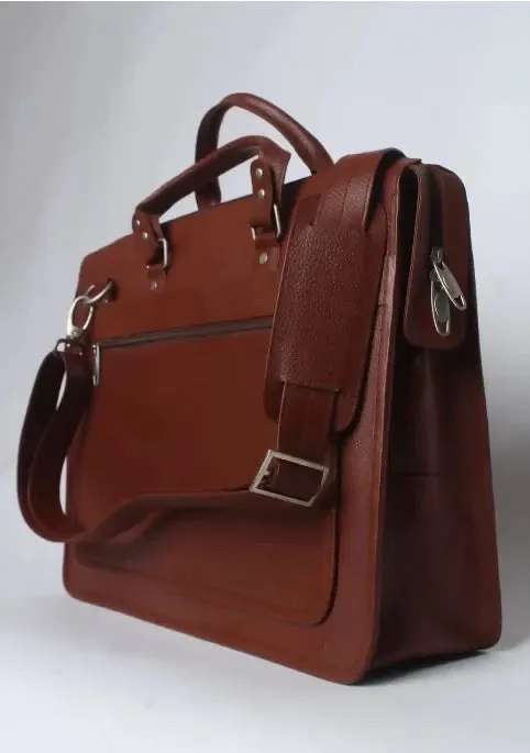 Genuine Mild Cow Leather Brown Laptop Bag