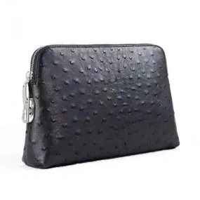 Genuine Ostrich Leather Shell Clutch Bag/Travel Case With Lock  Black For Men