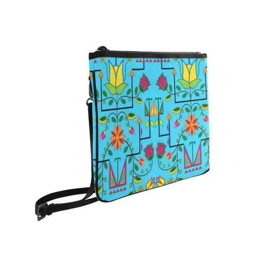 Geometric Floral Summer-Sky Blue Slim Clutch Bag