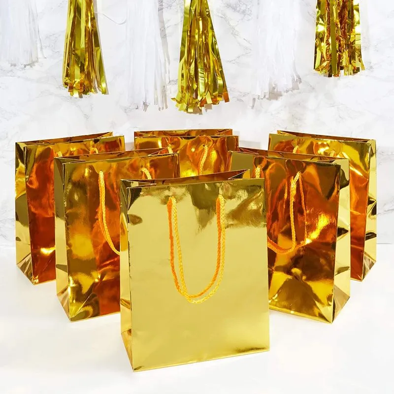 Gold Gift Bags with Handles, Small Gift Bag (9.25 x 8 x 4.25 in, 24 Pack)