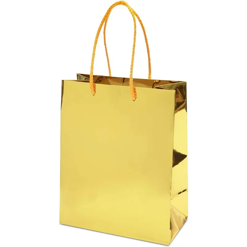 Gold Gift Bags with Handles, Small Gift Bag (9.25 x 8 x 4.25 in, 24 Pack)