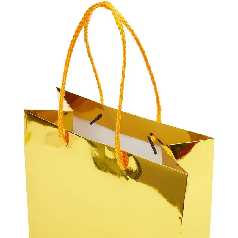 Gold Gift Bags with Handles, Small Gift Bag (9.25 x 8 x 4.25 in, 24 Pack)