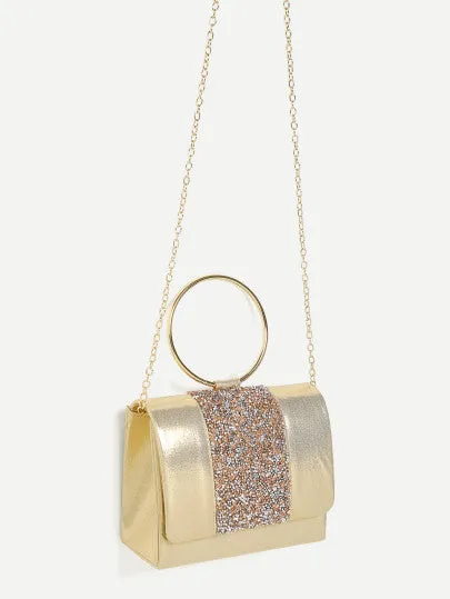 Gold glitter ring handle chain mini bag