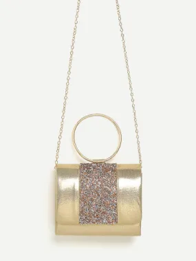 Gold glitter ring handle chain mini bag