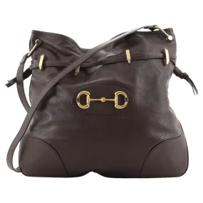 Gucci 1955 Morsetto Small Leather Horsebit Drawstring Brown Bucket Bag