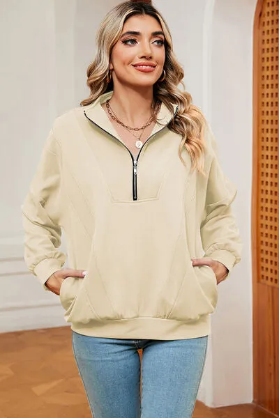 Half Zip Dropped Shoulder Sweatshirt