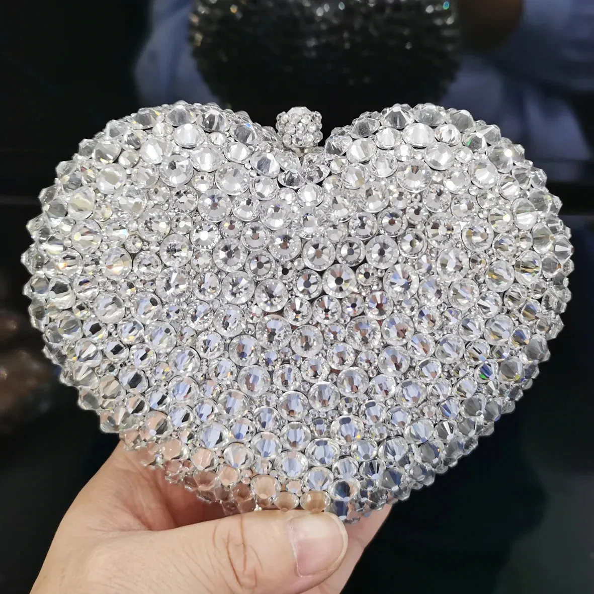 Heart Shape Silver Shine Luxury Clutch Evening Bag