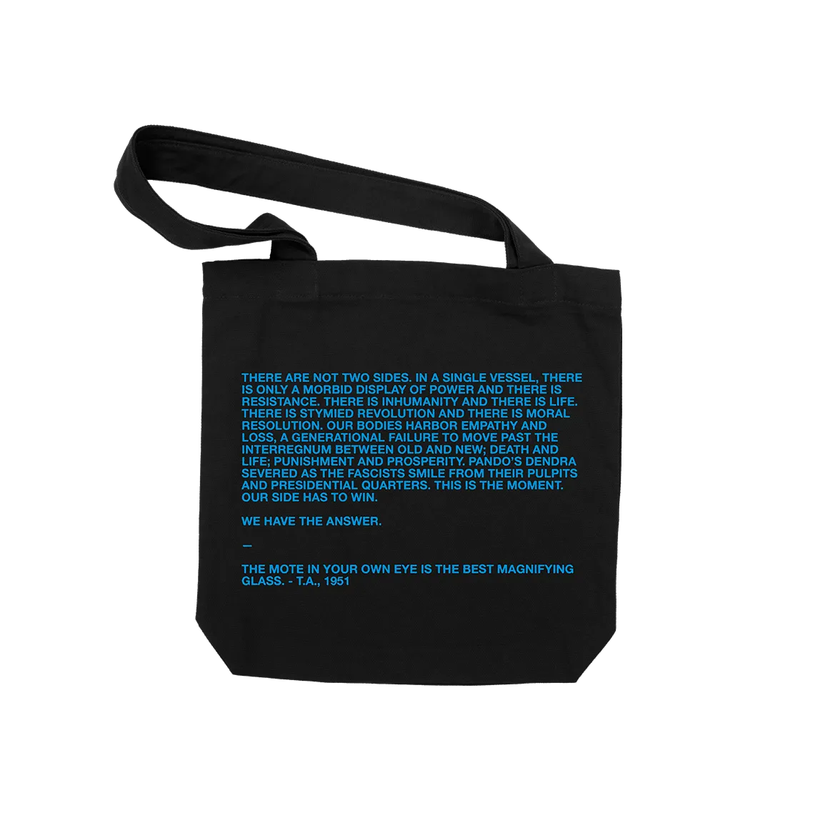 Heavenly Blue "We Have The Answer" Black Tote Bag