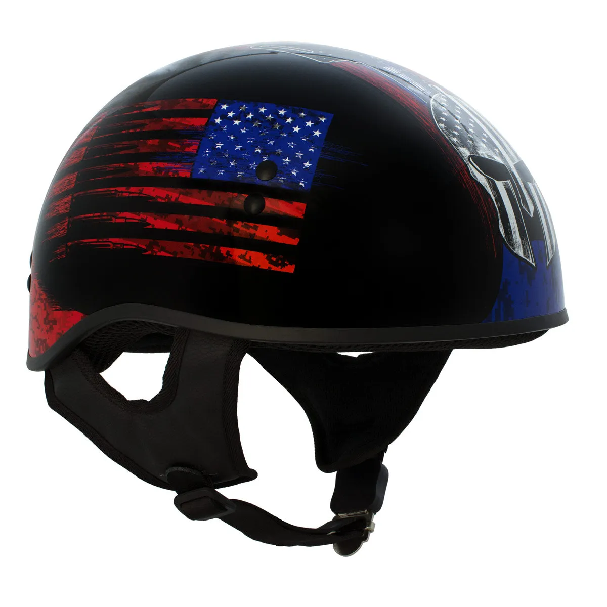 Hot Leathers HLD1044 Gloss Black 'Colored Warrior Bullet' Advanced DOT Skull Half Helmet for Men and Women Biker