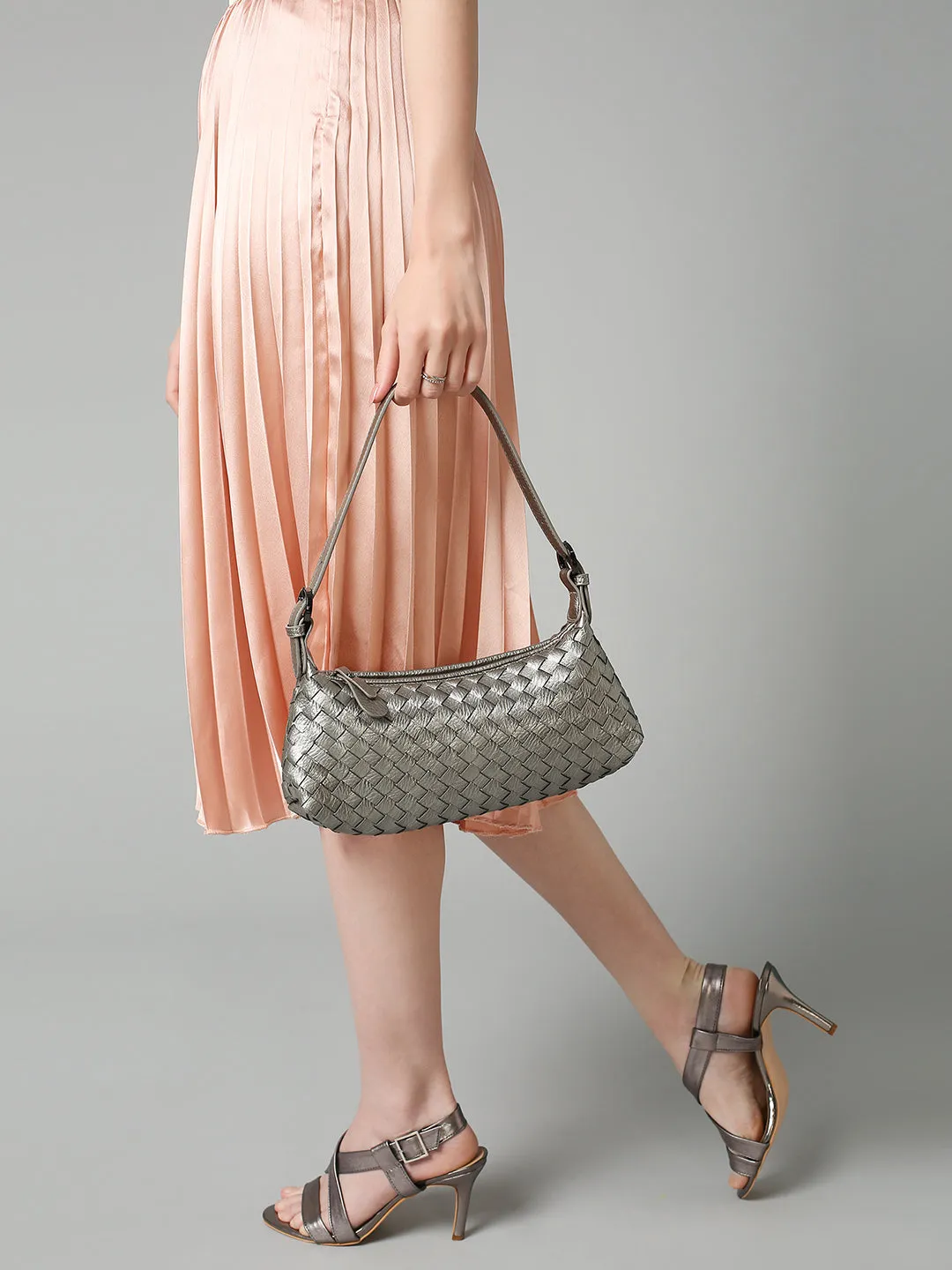 Inc.5 Women Silver Textured Sling Bag