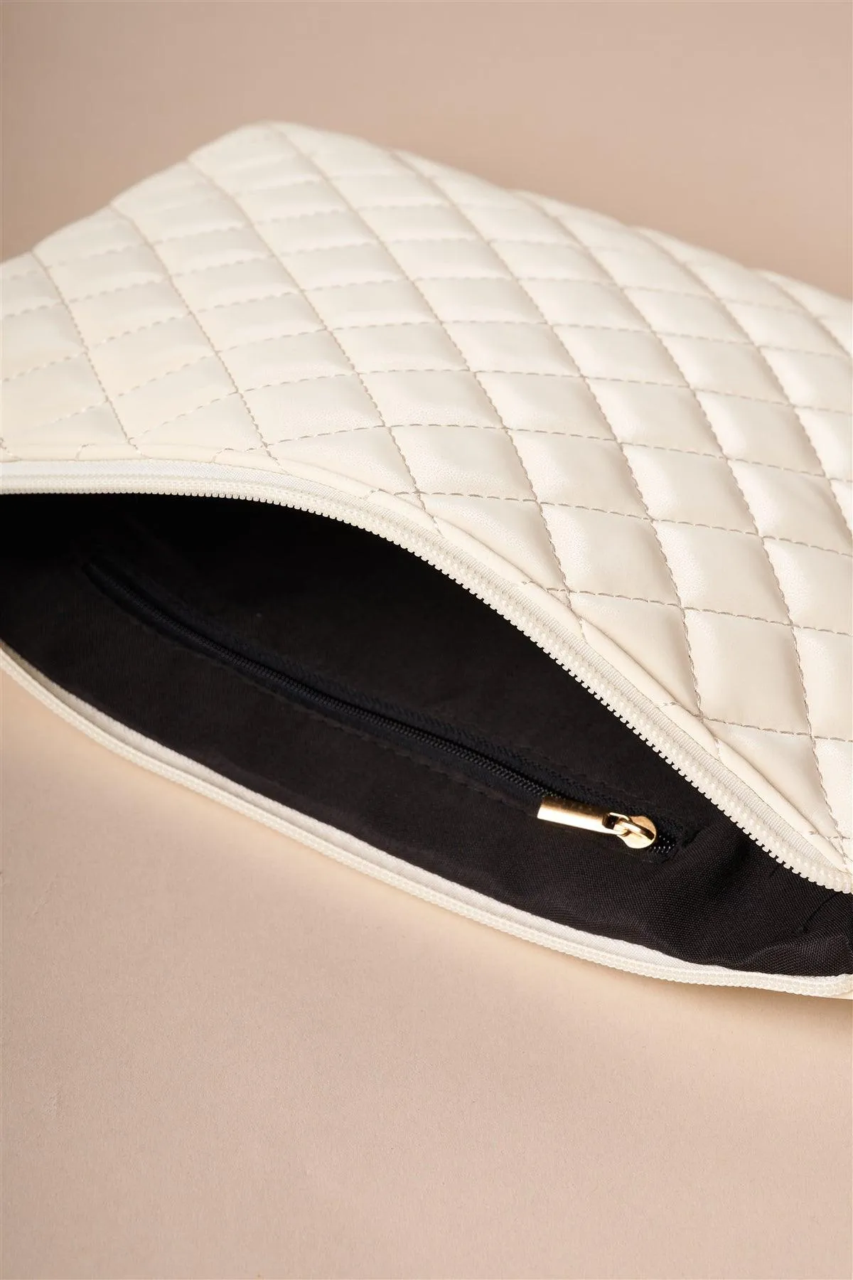 Ivory Quilted Rectangle Pouch Bag /3 Bags