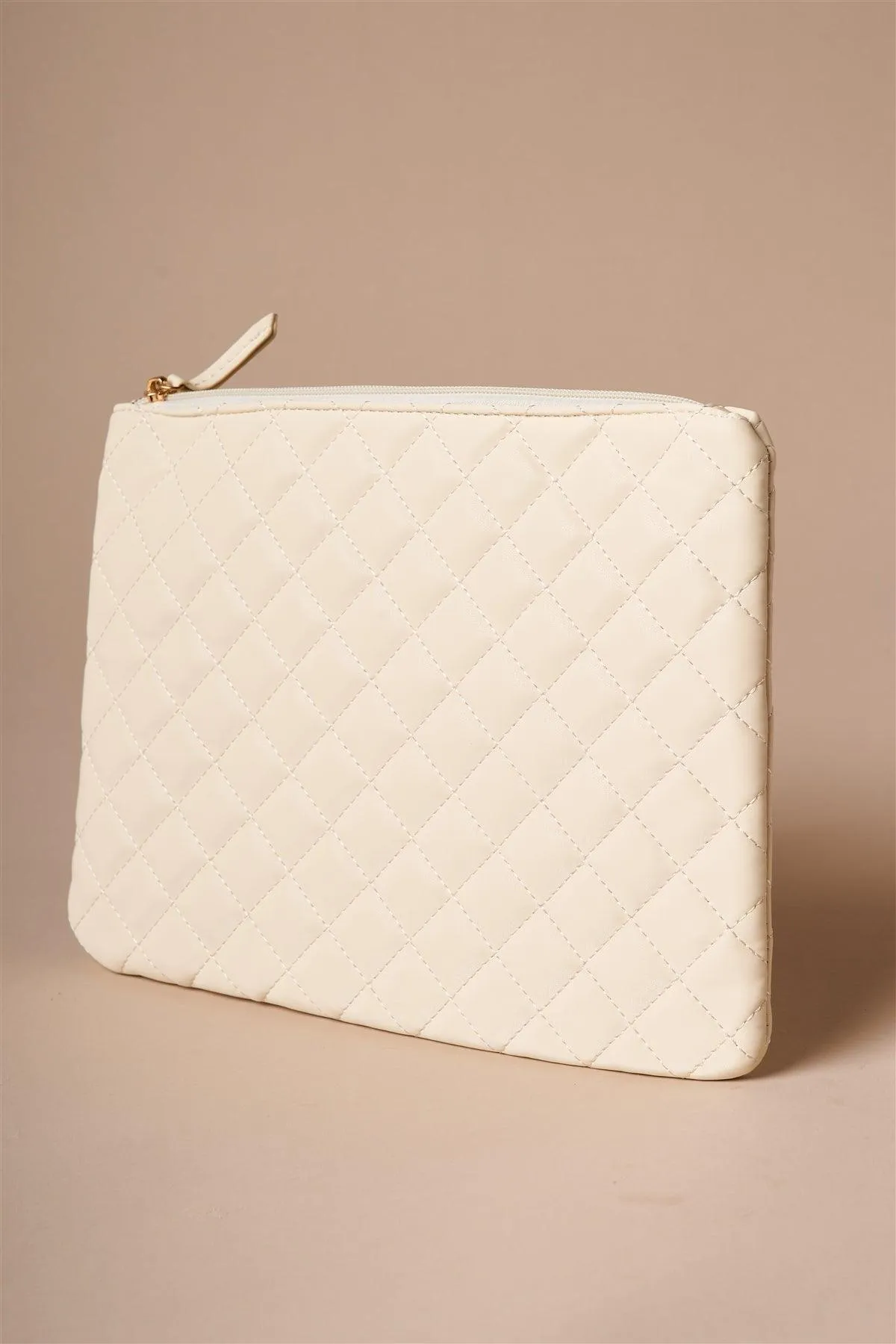 Ivory Quilted Rectangle Pouch Bag /3 Bags