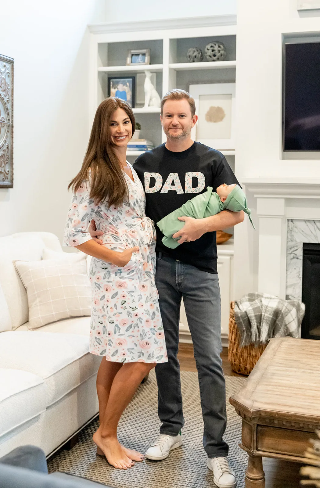 Ivy Robe & Sage Swaddle Set & Dad T-Shirt