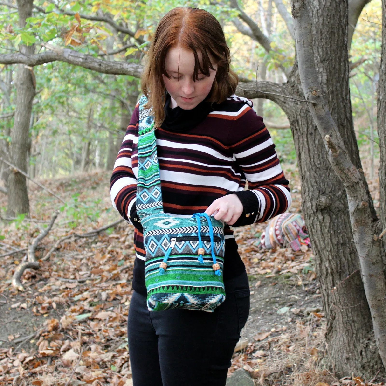 Jacquard Bag - Teal Sling Bag | Stylish & Functional Travel Companion