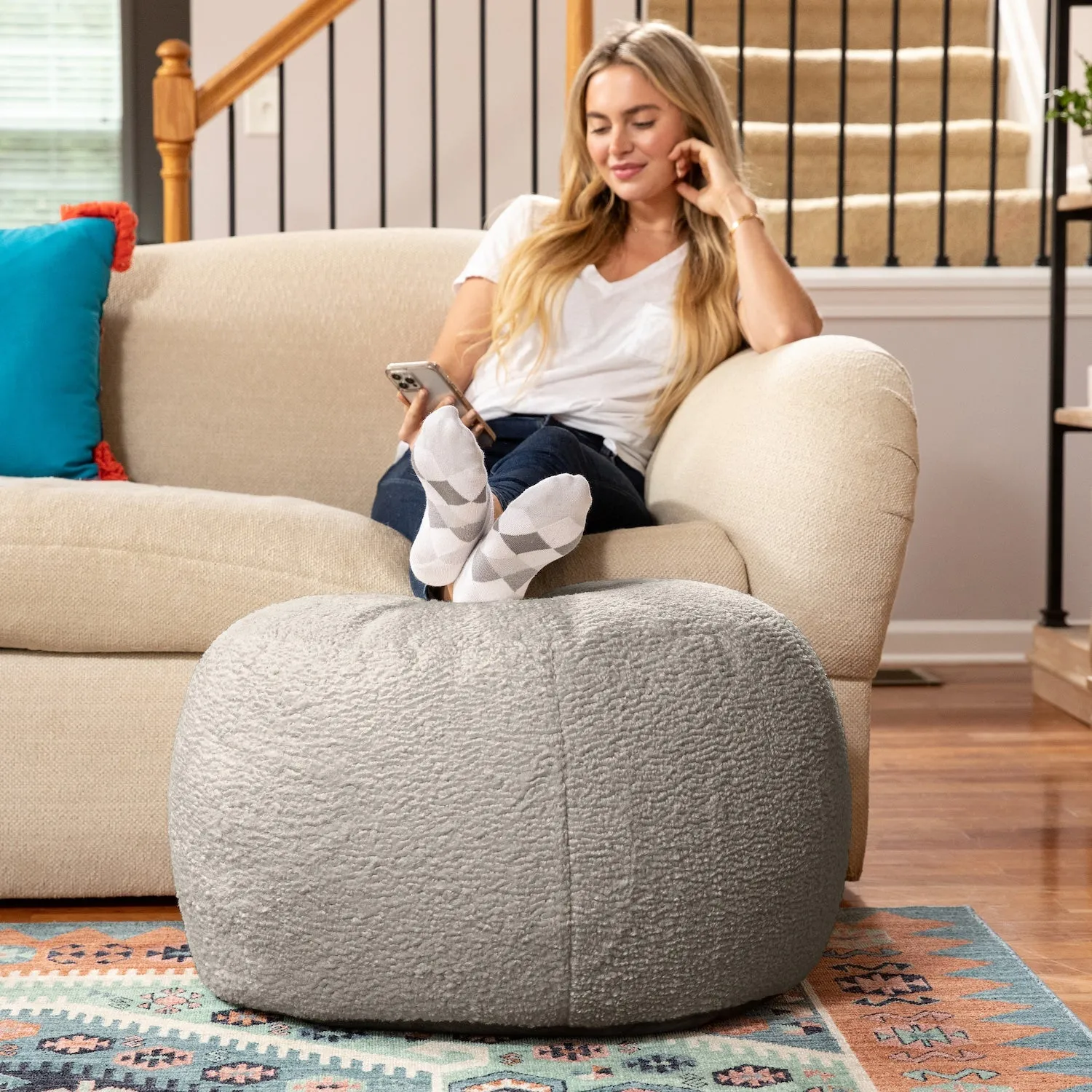 Jaxx Ellis Ottoman Shearling Faux-Lamb Plush Pouf