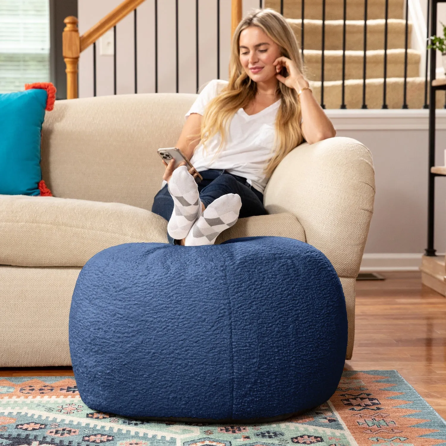 Jaxx Ellis Ottoman Shearling Faux-Lamb Plush Pouf