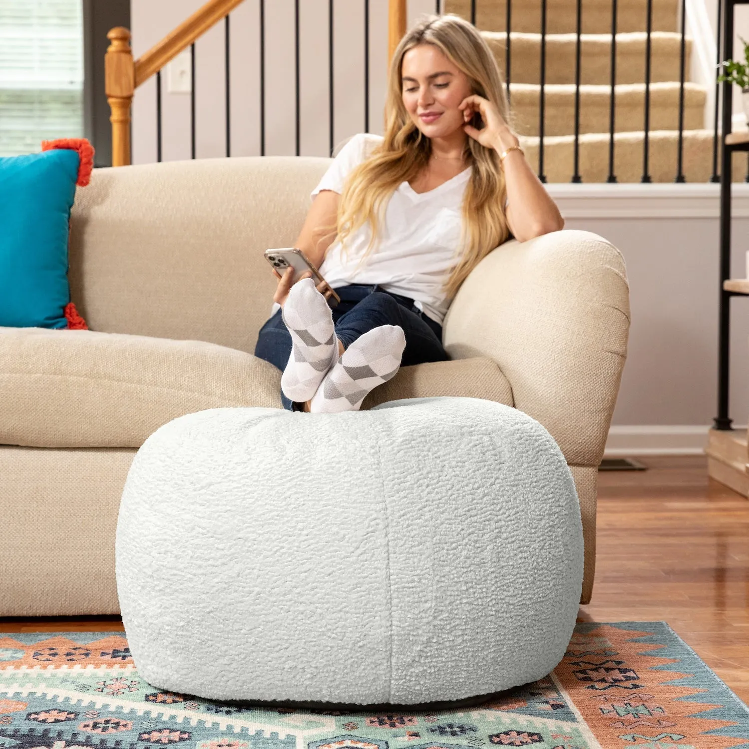 Jaxx Ellis Ottoman Shearling Faux-Lamb Plush Pouf