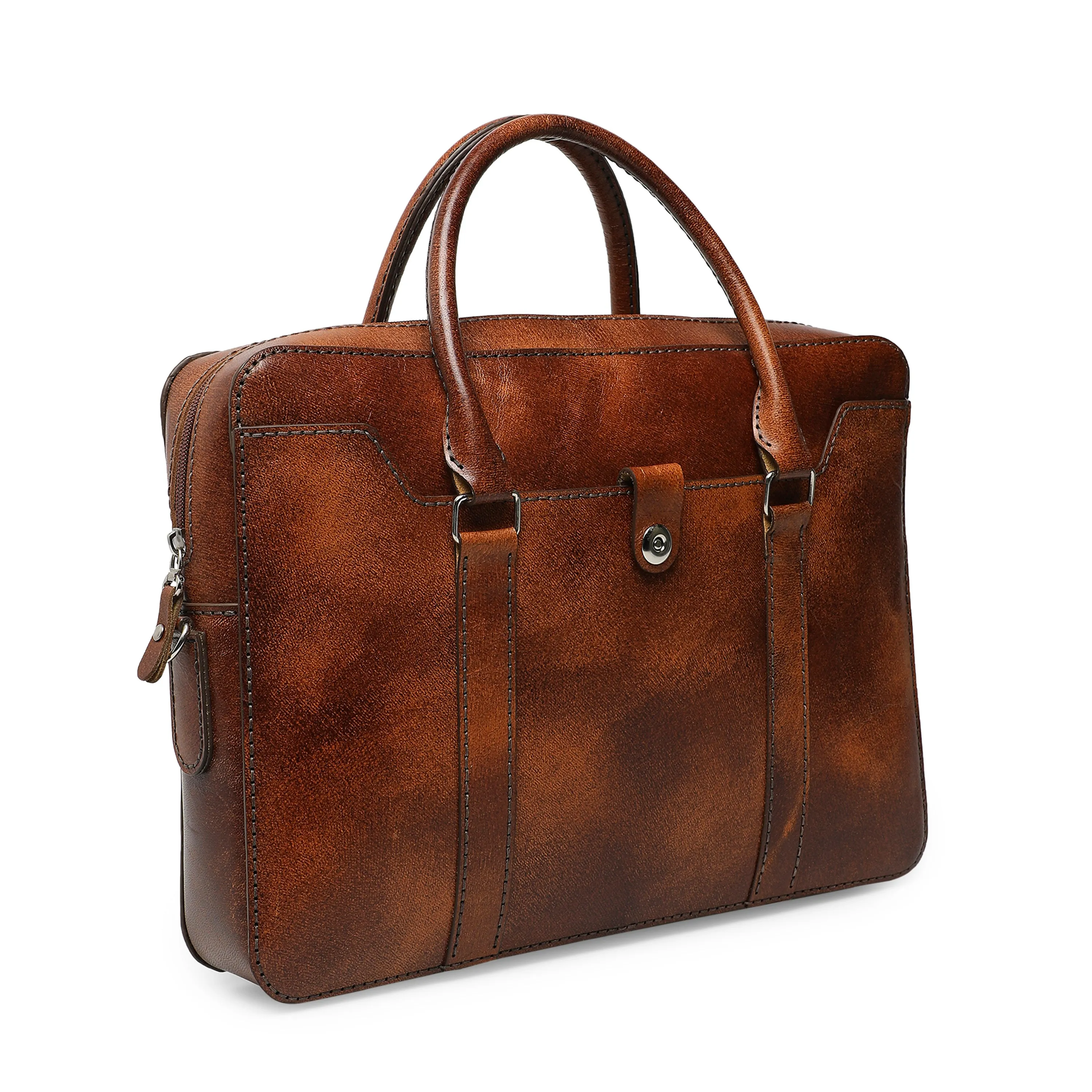 Jessica Genuine Leather Laptop Bag - Brown