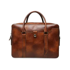 Jessica Genuine Leather Laptop Bag - Brown