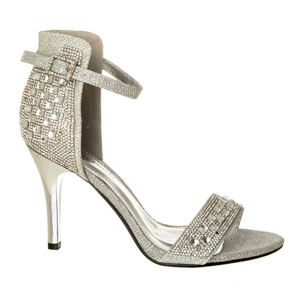 Judith Medium Heel Open Toe Ankle Strap Jewelled Sandal