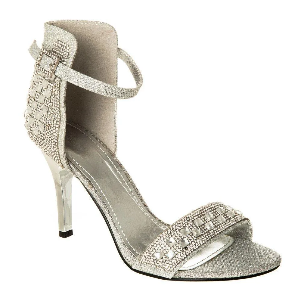 Judith Medium Heel Open Toe Ankle Strap Jewelled Sandal