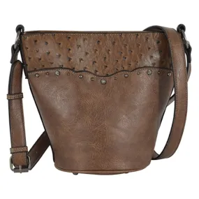 Justin Brown Ostrich Print Bucket Bag with Concealed Carry Pocket