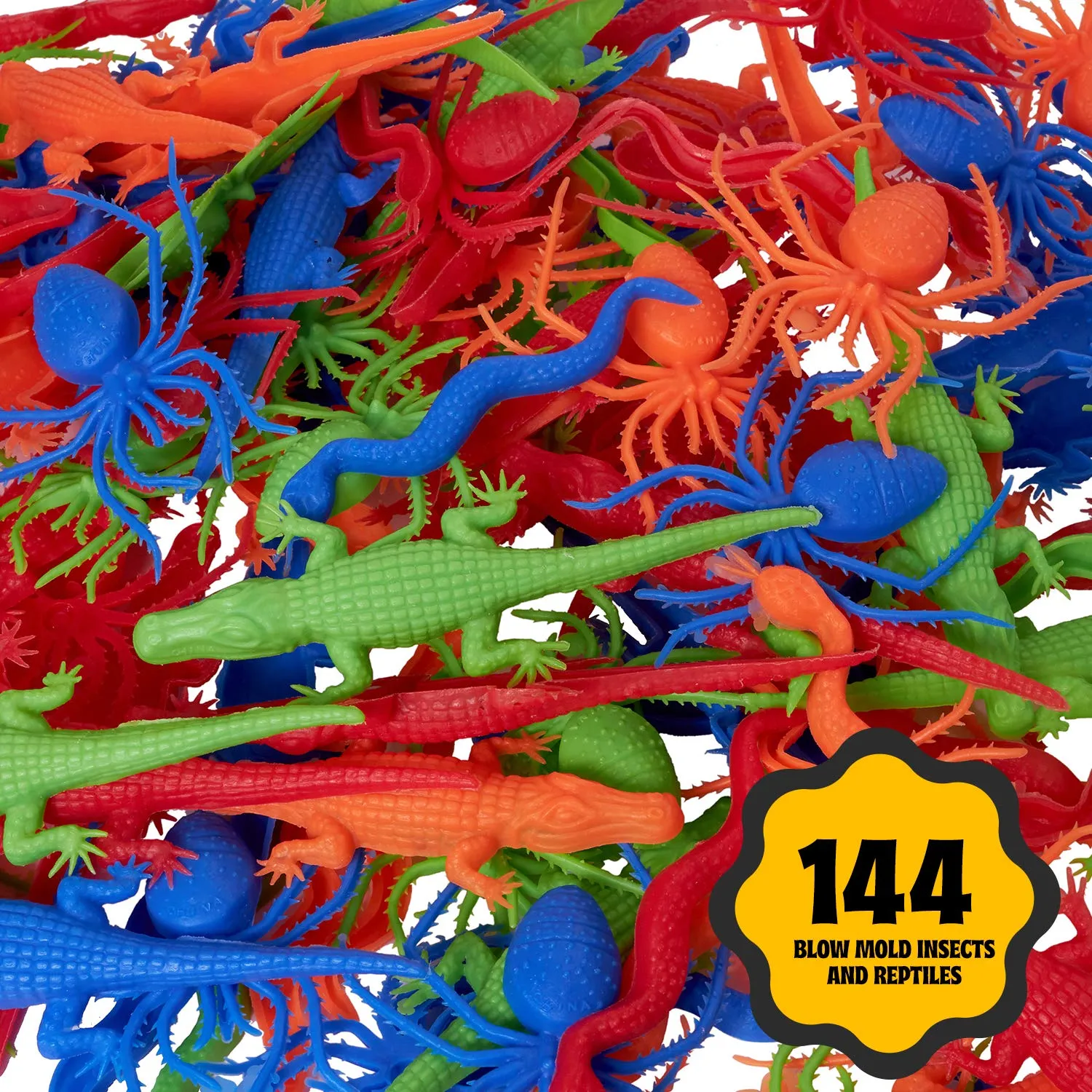 Kicko 4-4.5 Inch Blow Mold Insects and Reptiles - 144 Pieces of Mini Plastic Creatures