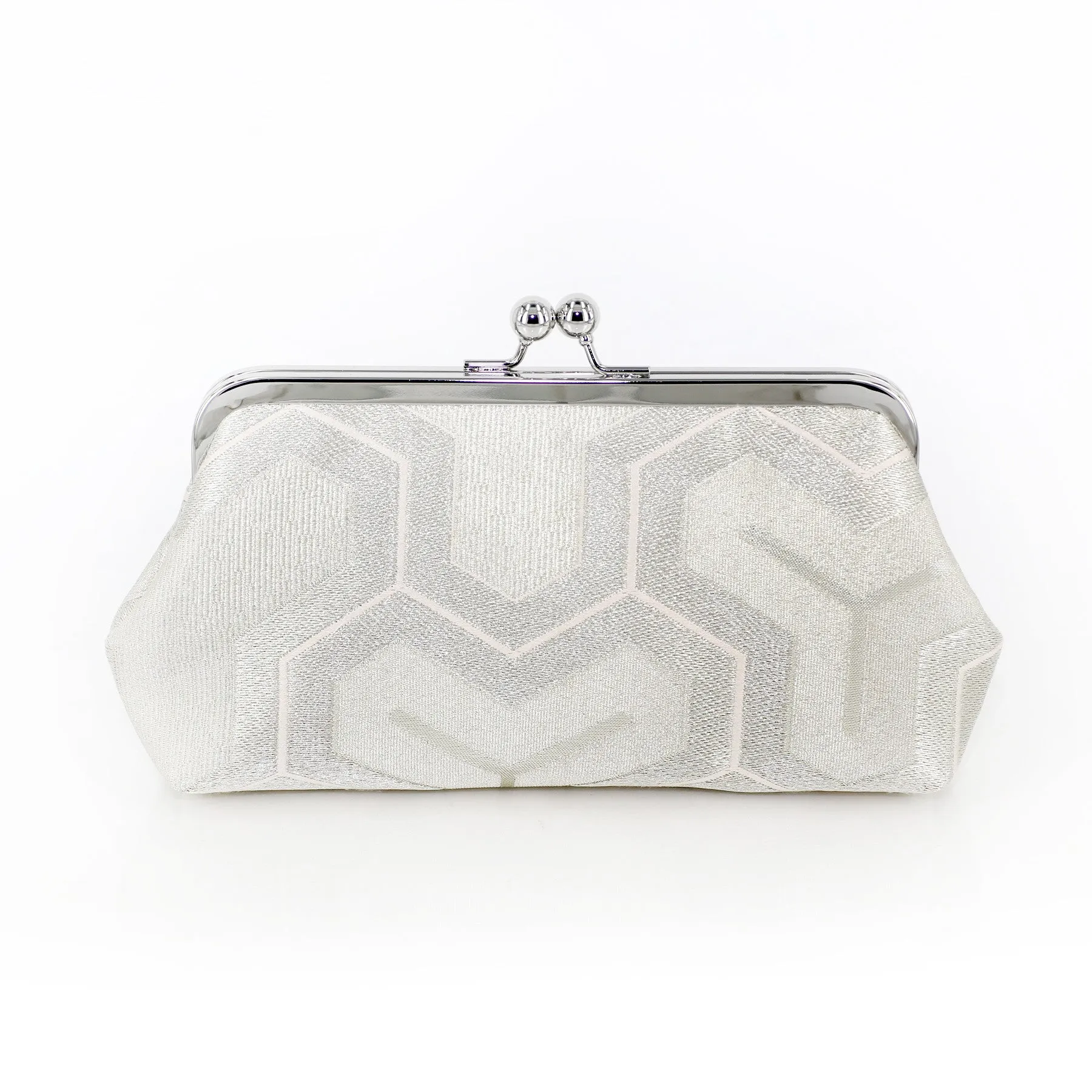 Kimono Clutch Purse in Bishamon in Silver | Upcycled vintage Japanese Textile