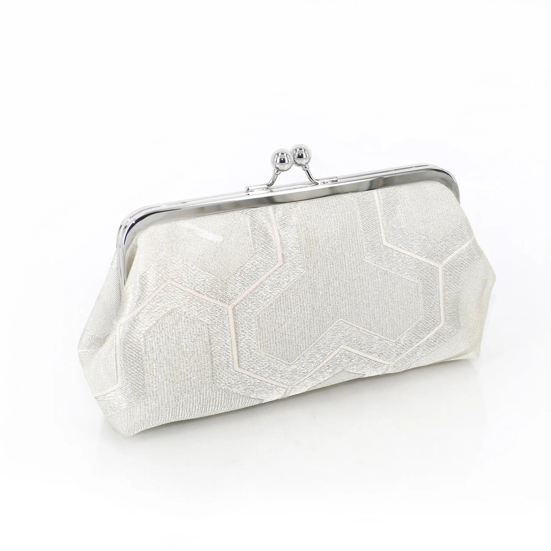 Kimono Clutch Purse in Bishamon in Silver | Upcycled vintage Japanese Textile