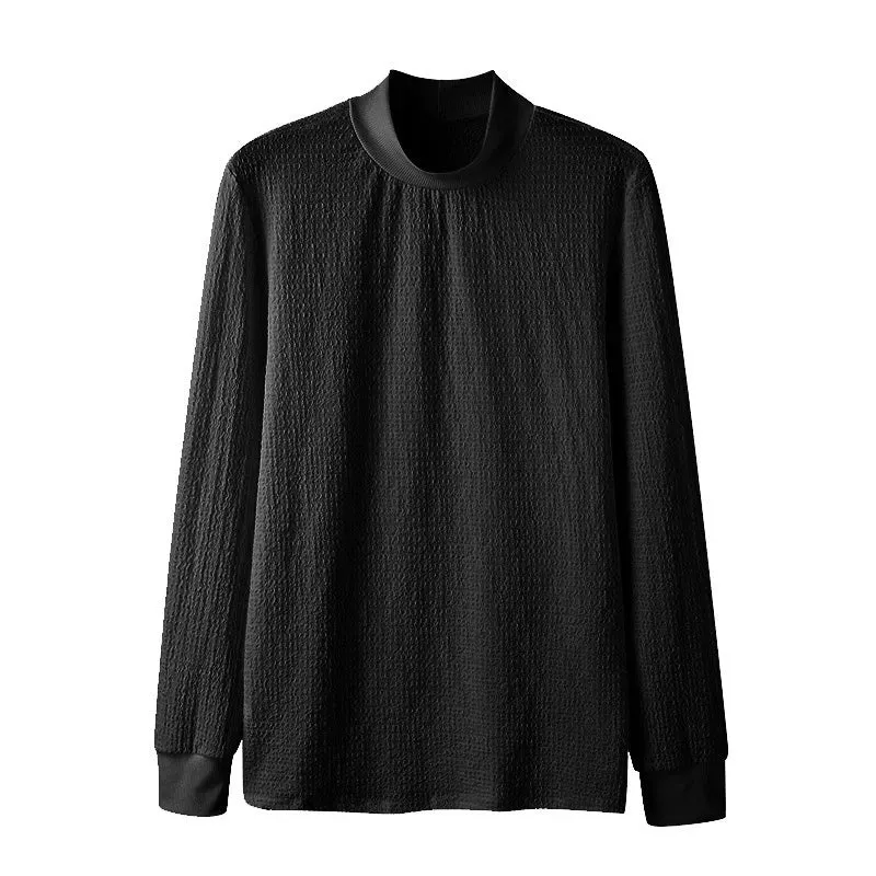 Korean Style Men's T-shirts Knitting Water Wave Turtleneck Casual Long Sleeve Male Tops Solid Color Tees Autumn 9C6640