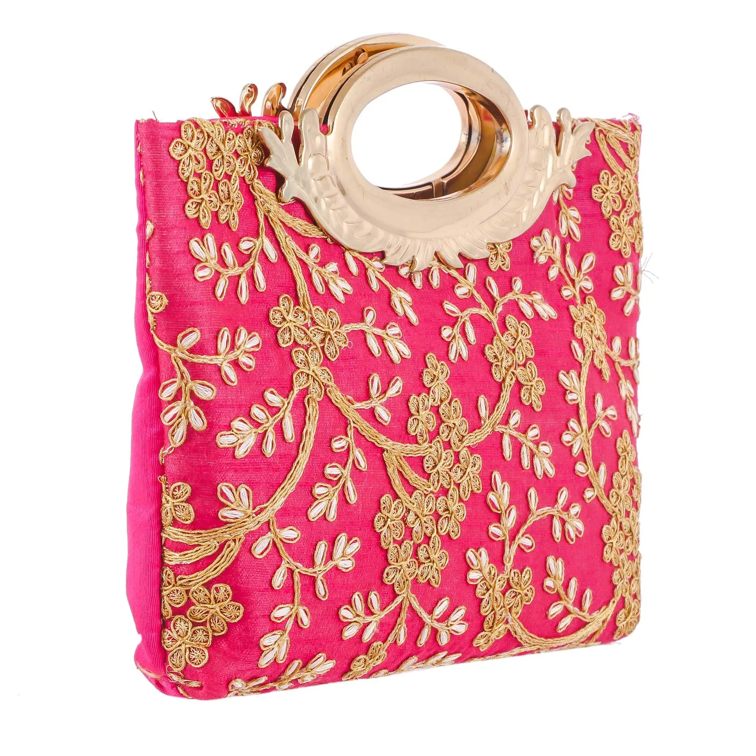 Kuber Industries Embroidered Silk Clutch Ladies Handbag (Pink) - CTKTC42085