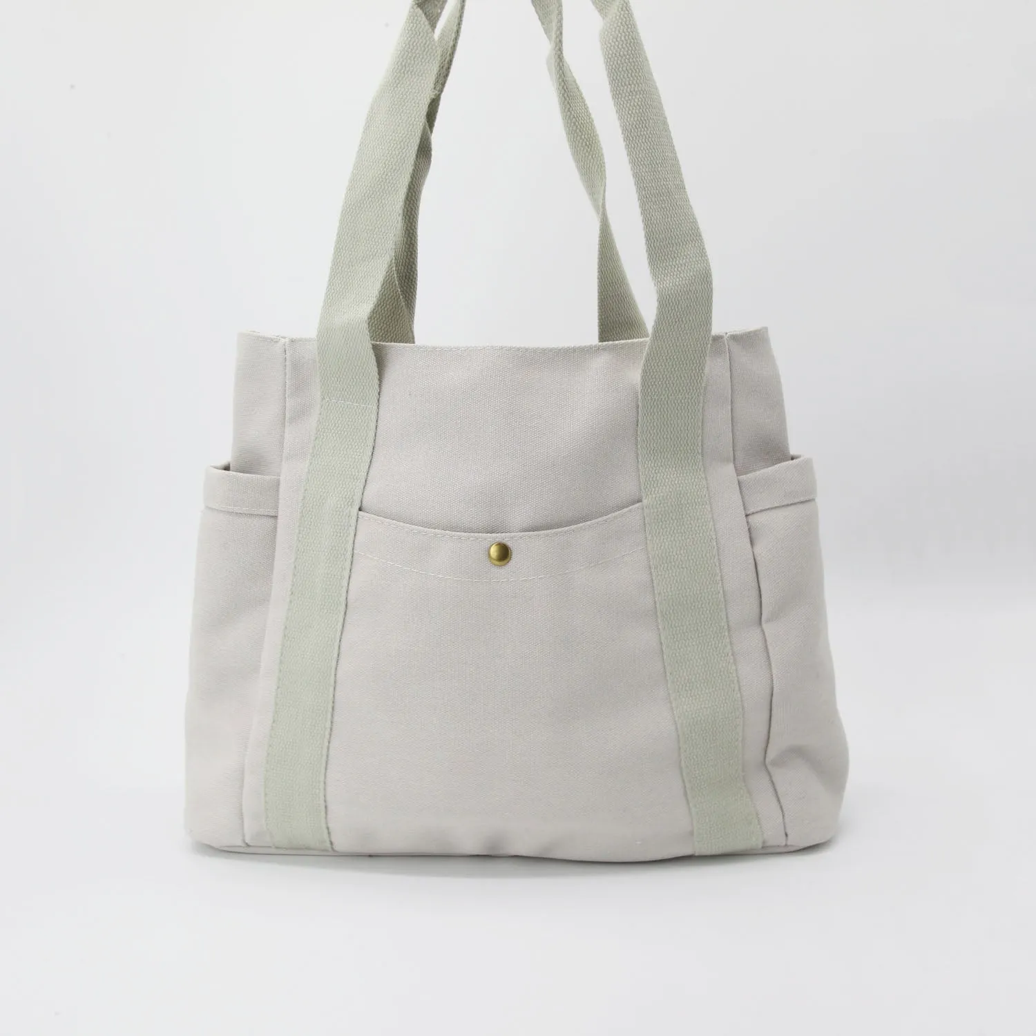 Large Canvas Tote Bag With Pockets & Zipper in Beige