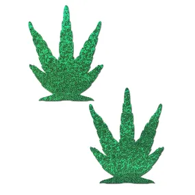 Leaf: Glitter Green Leaves Nipple Pasties