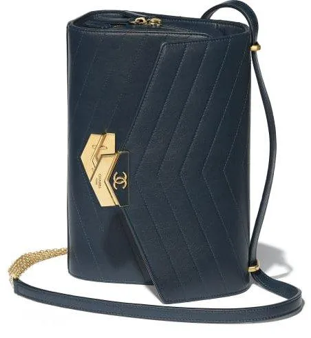 Leather and Chain Flap Bag - Blue or Black