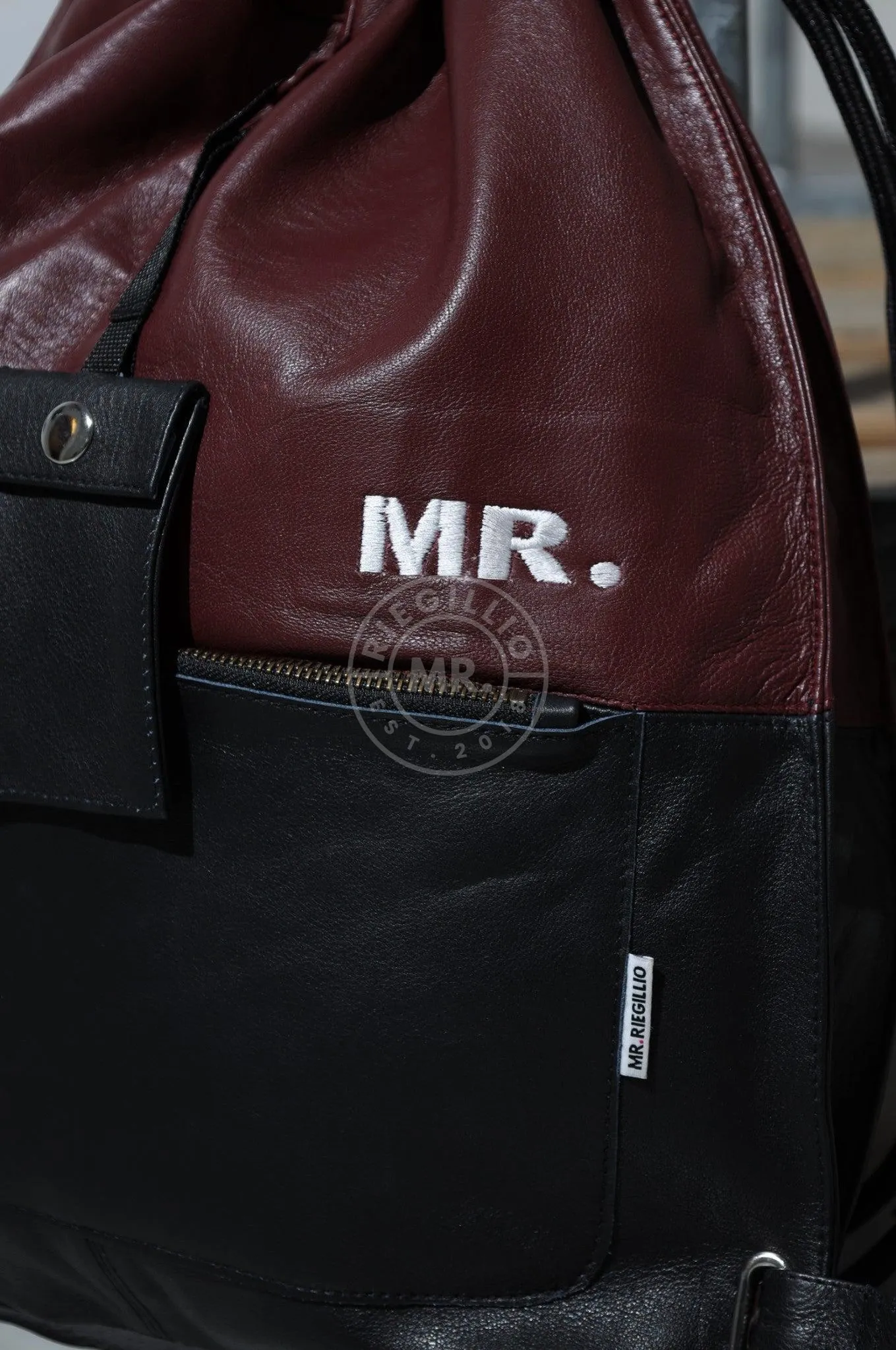 Leather Backpack Black - Burgundy