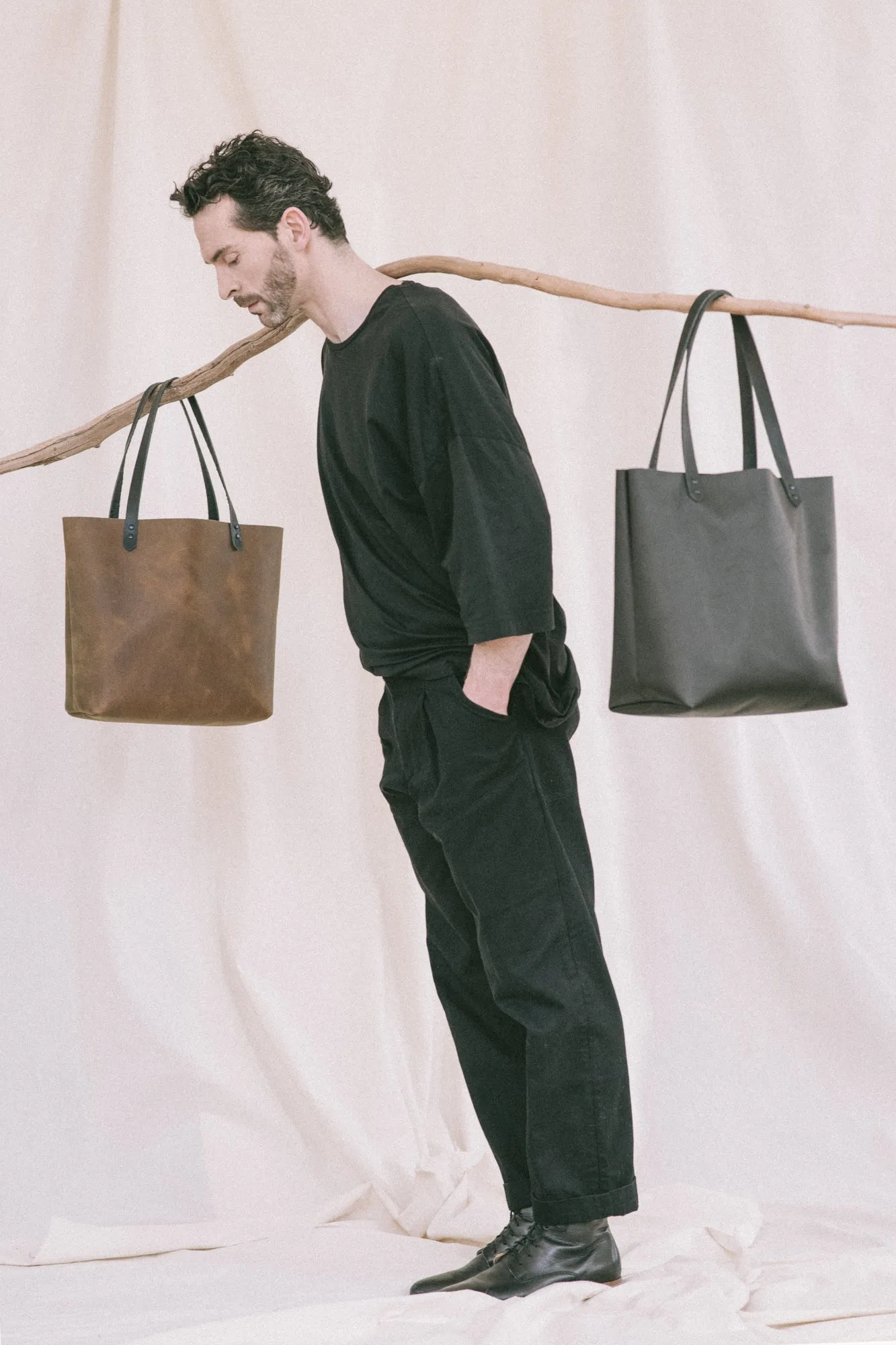 Leather minimalist tote bag FLORENCE model