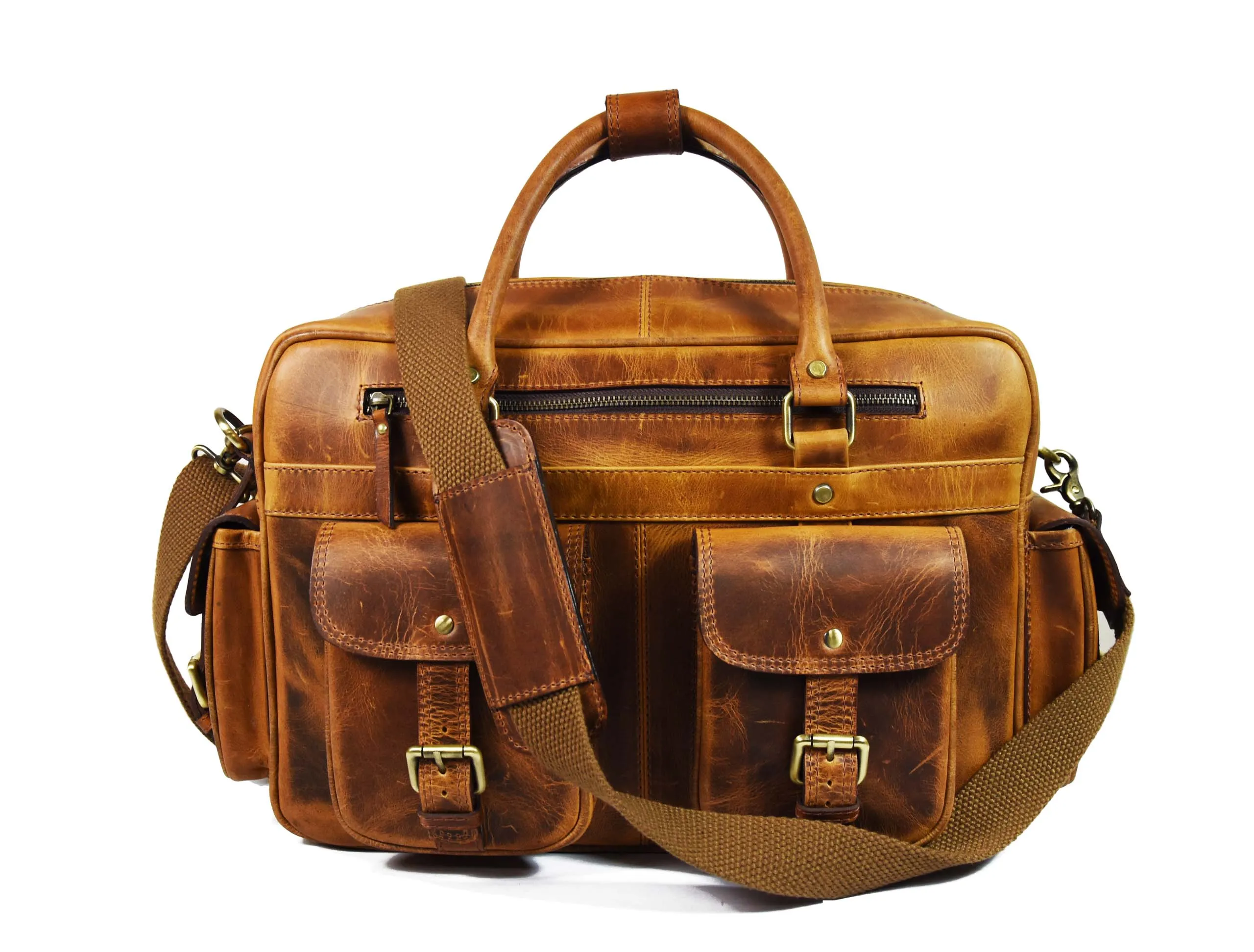 Leather Portfolio Bag - Caramel Brown