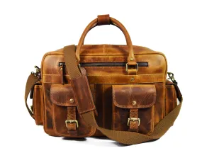 Leather Portfolio Bag - Caramel Brown