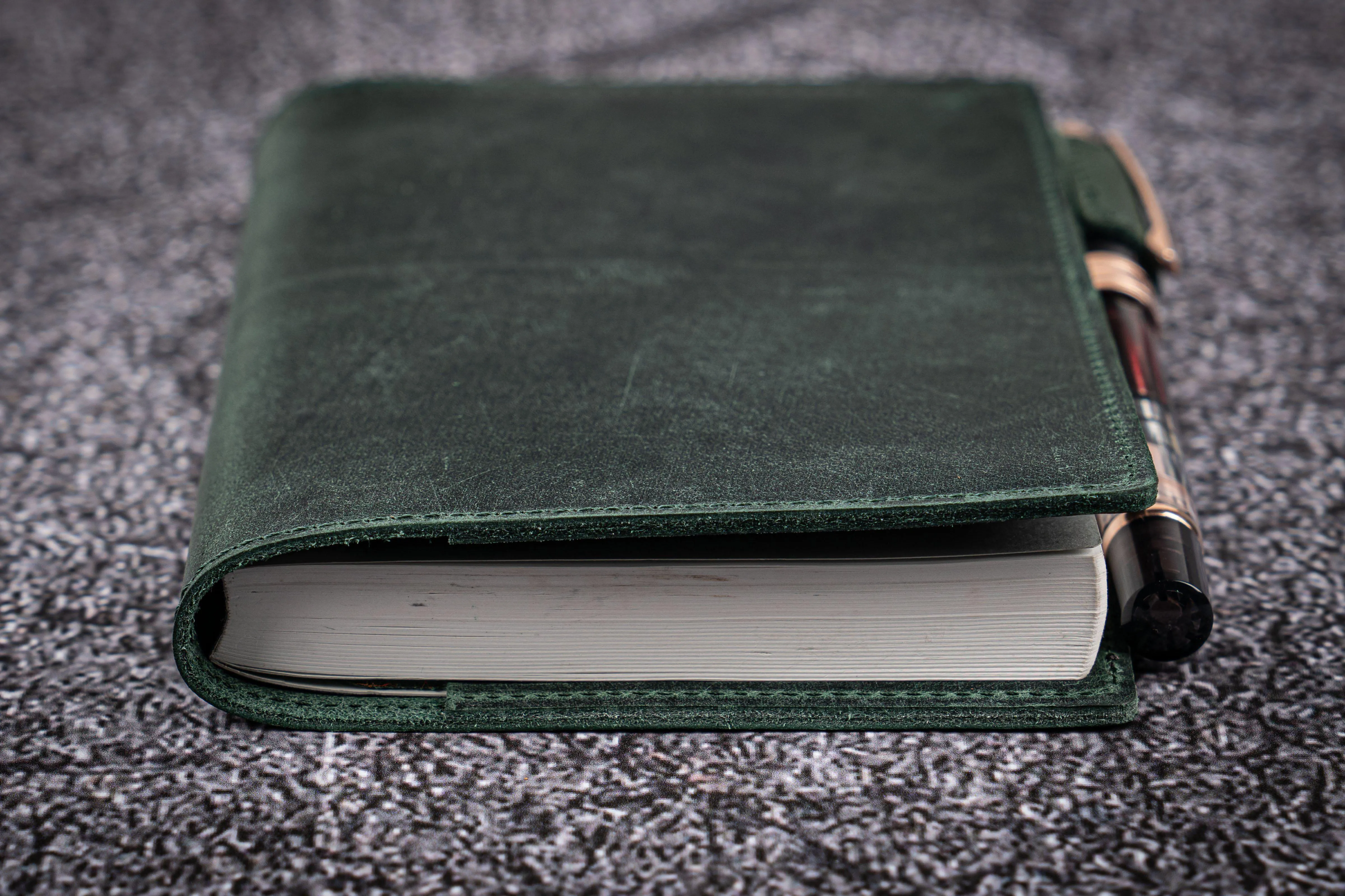 Leather Slim A6 Notebook / Planner Cover - Crazy Horse Forest Green