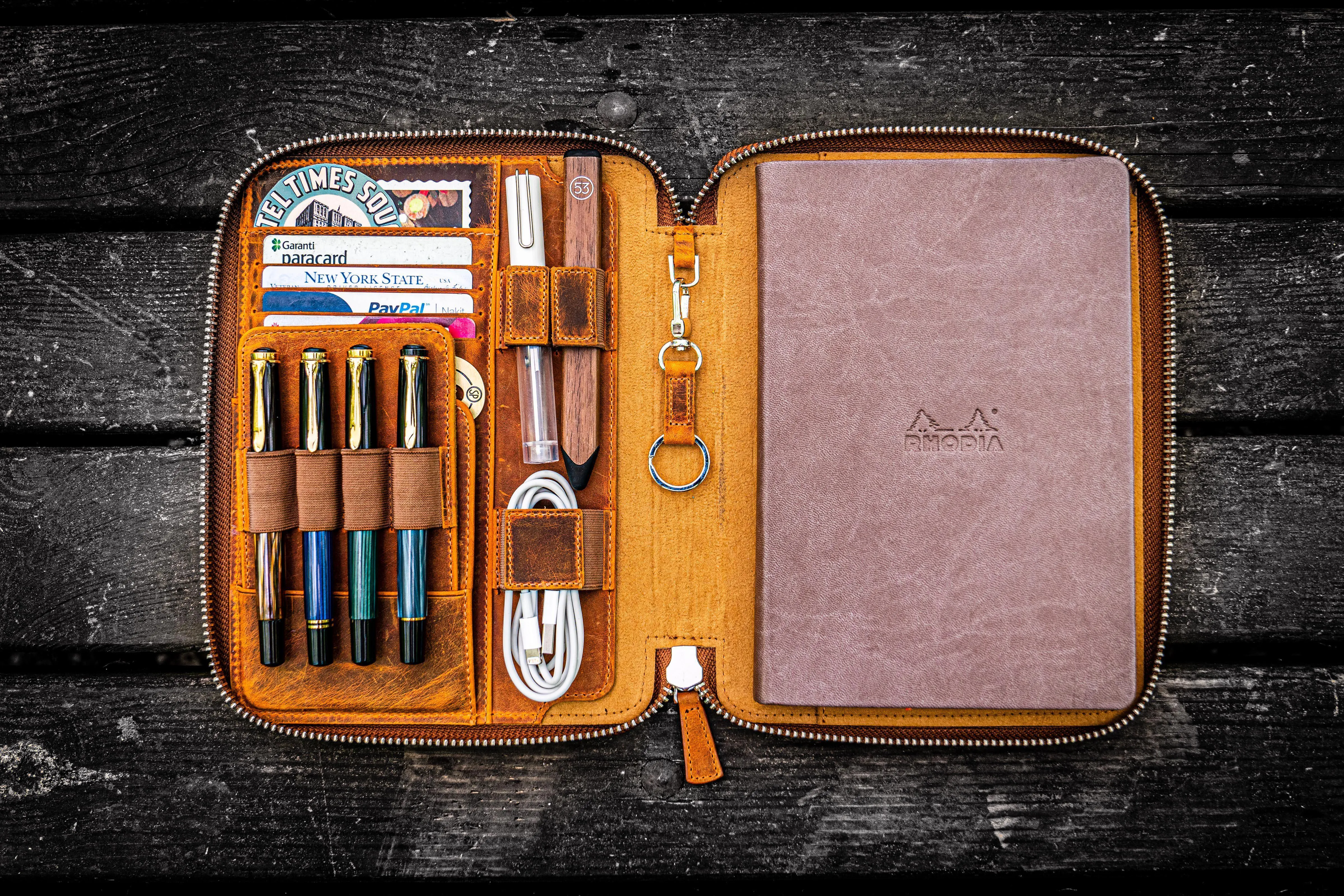 Leather Zippered Rhodia A5 Notebook & iPad Mini Folio - Crazy Horse Brown