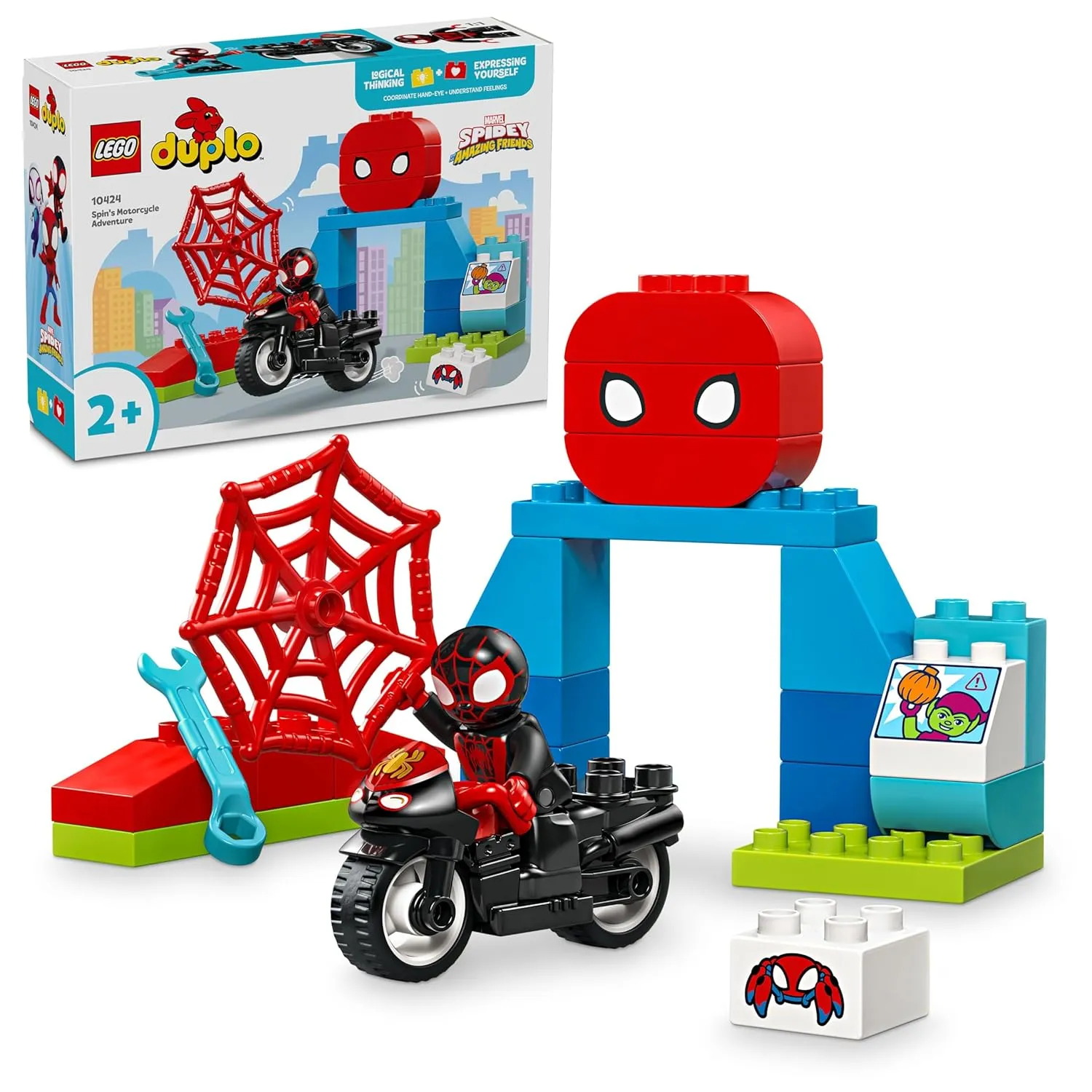 LEGO DUPLO Marvel Spin's Motorcycle Adventure Set Kit for Ages 2 