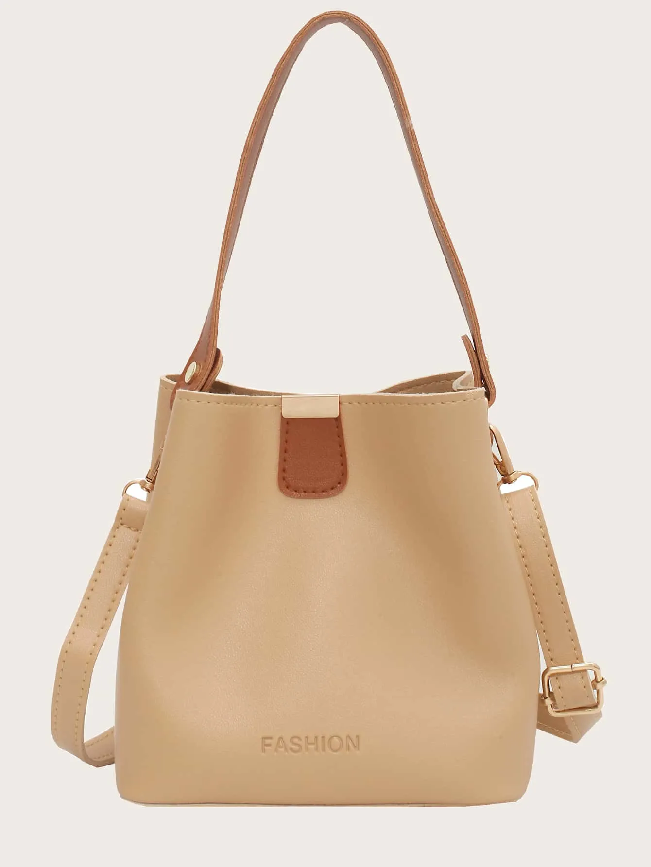 Letter Embossed Two Tone Shoulder Bag