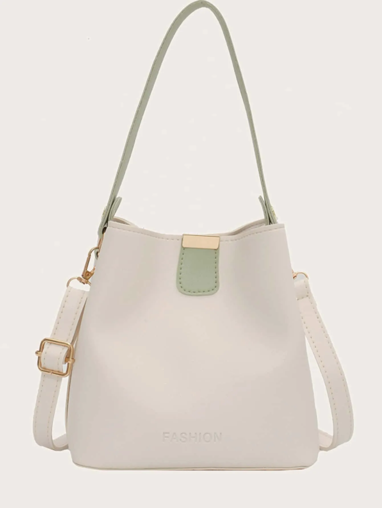 Letter Embossed Two Tone Shoulder Bag