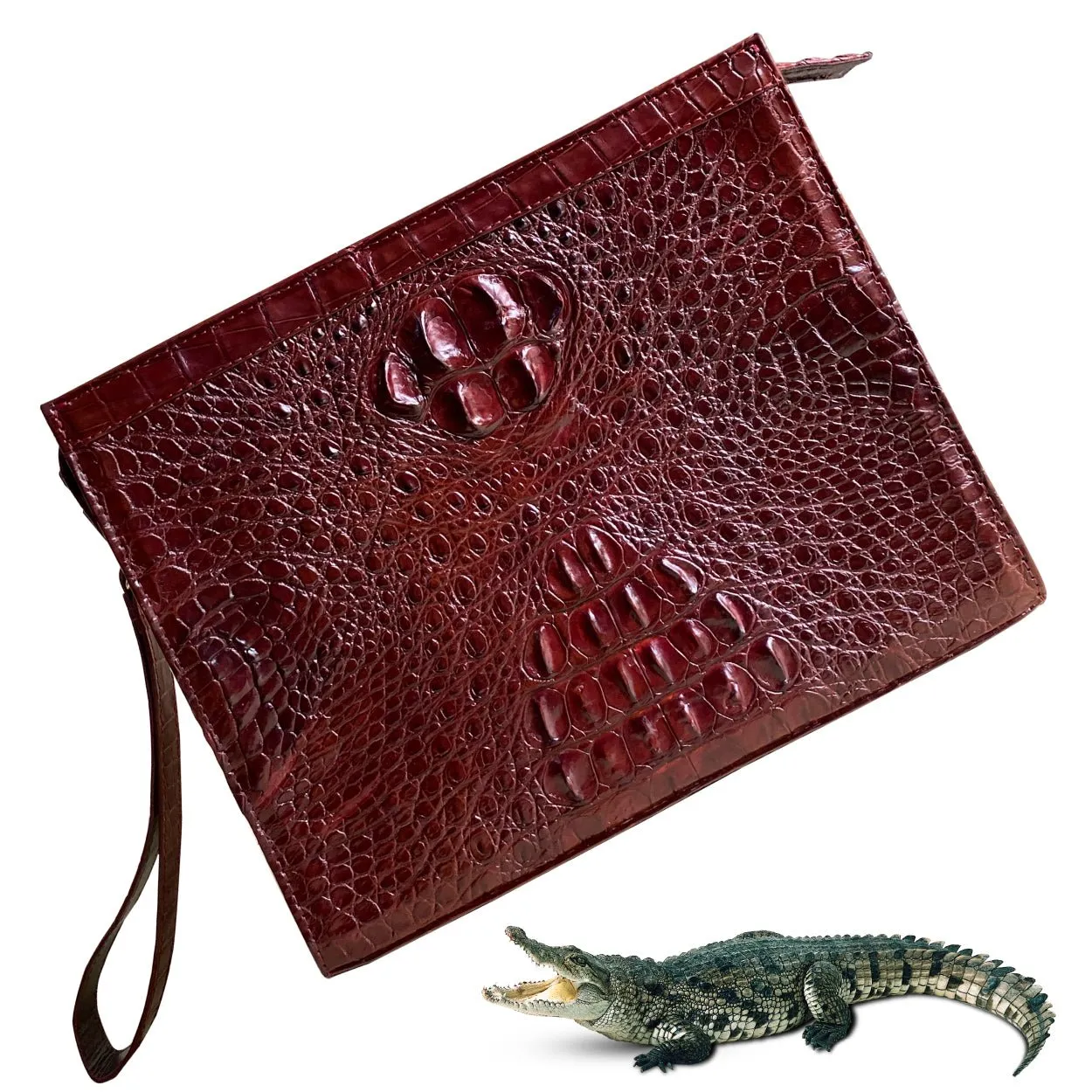 Light Brown Alligator Mens Big Wristlet Clutch Purse Business Bag Premium Crocodile Handbag RFID Blocking CLUT06