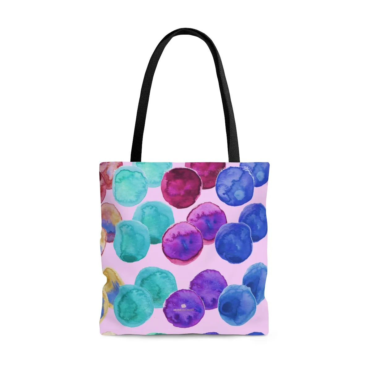 Light Pink Dots Tote, Watercolor Colorful Polka Dots Women's Designer Tote Bag - Made in USA