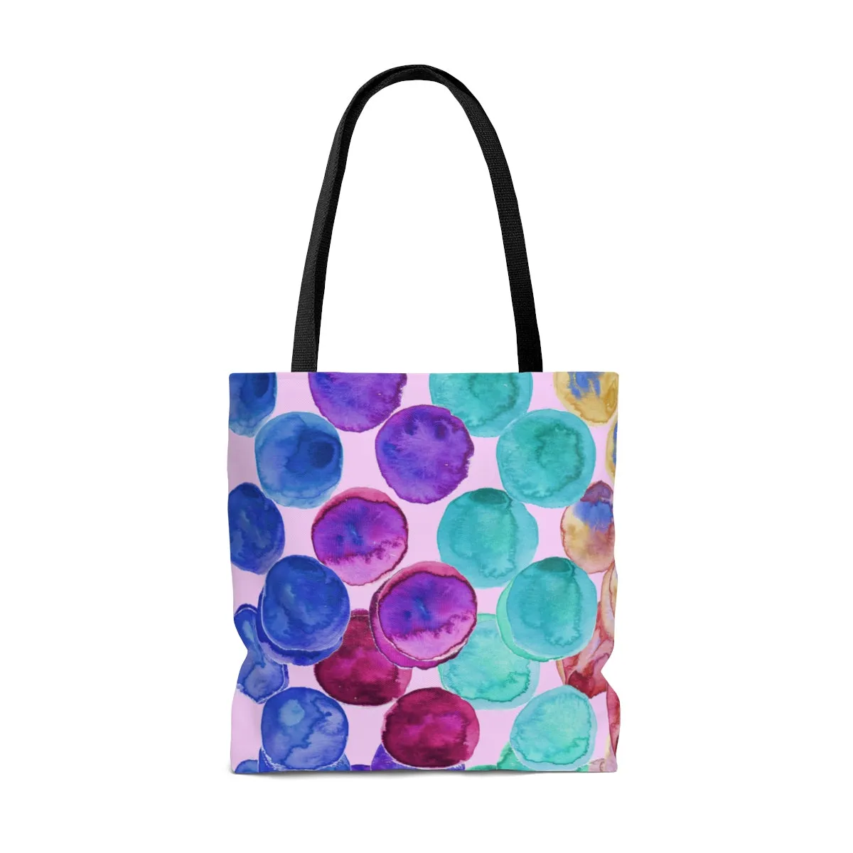 Light Pink Dots Tote, Watercolor Colorful Polka Dots Women's Designer Tote Bag - Made in USA