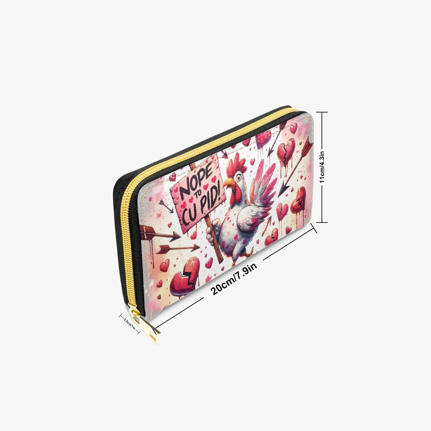 Long Type Zipper Purse - Chicken/Rooster, Nope not today Cupid