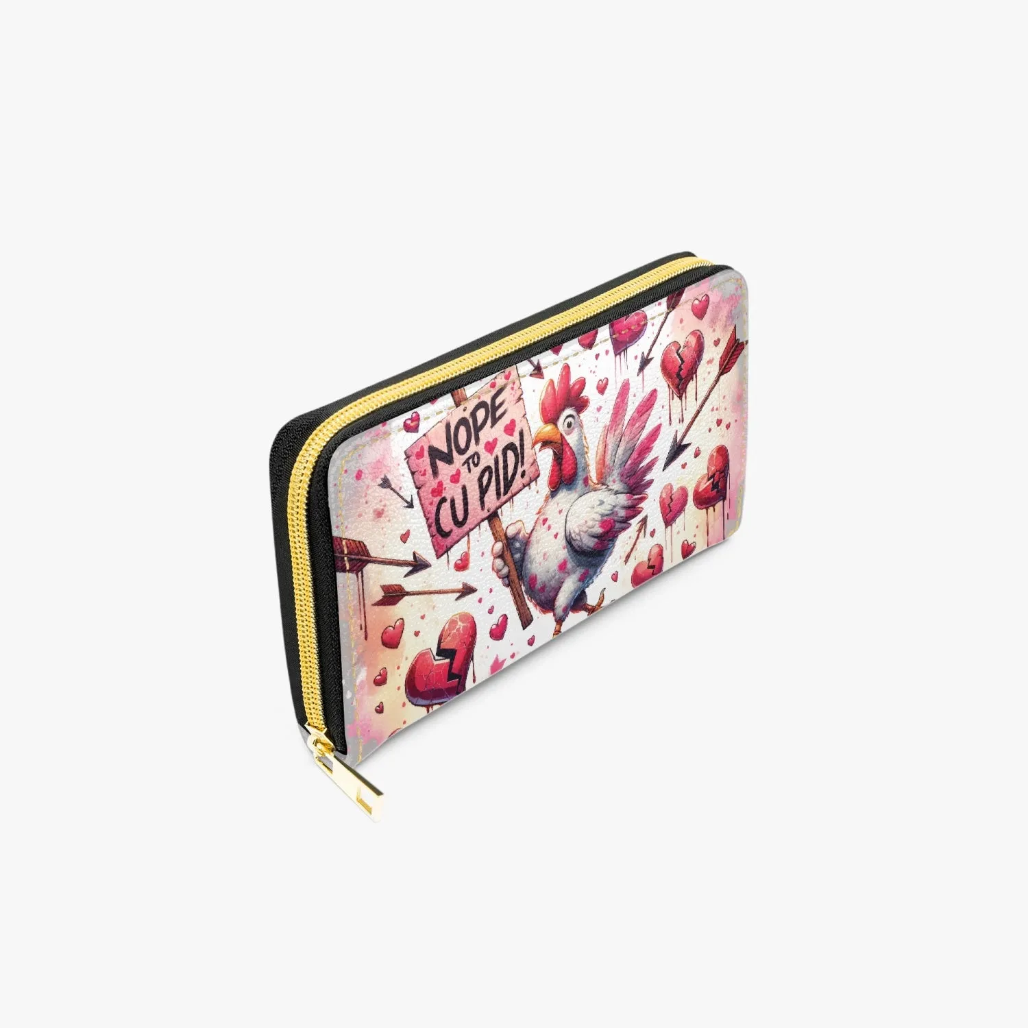 Long Type Zipper Purse - Chicken/Rooster, Nope not today Cupid