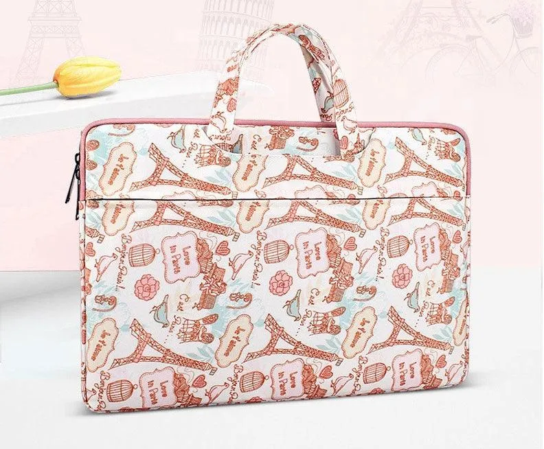 Love In Paris Designed Laptop Bag- Pink