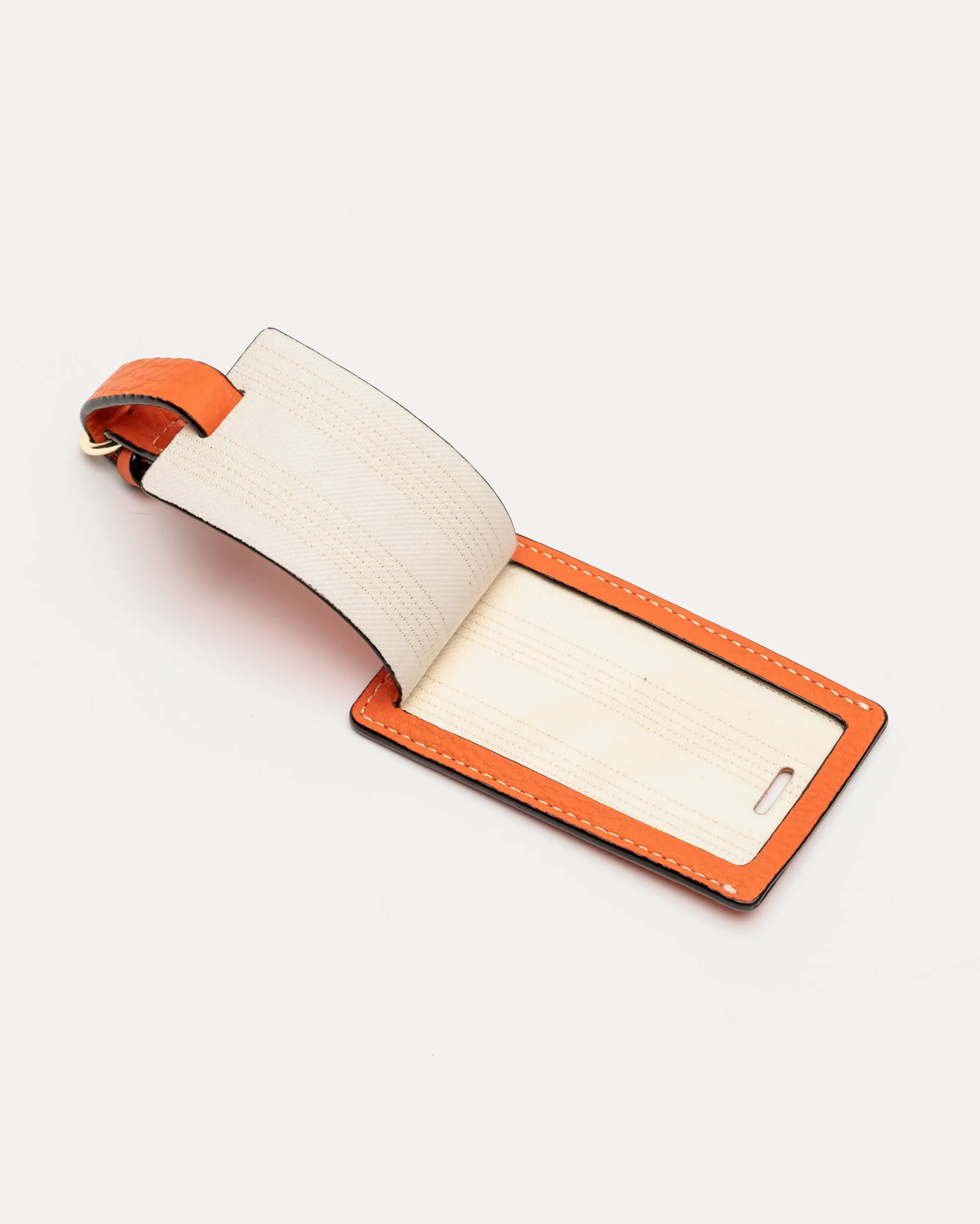 Luggage Tag Tumbled Leather Tangerine